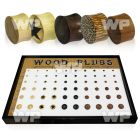 4amitt display w assorted double flared wood plugs coconut tea ear lobe piercing
