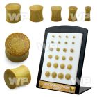 4amoc display w double flare jack fruit wood plugs size 3mm to ear lobe piercing