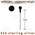4b200l silver 925 un bent nose stud 1 5mm black plated ball shap belly piercing