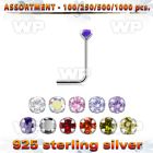 4b20yz silver 925 l shaped nose stud 2mm round prong set cz ston nose piercing