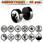 4b20z0 assorted black ion plated surgical steel logo fakes plugs belly piercing