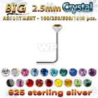 4b2szs silver 925 l shaped nose studs 2 5mm round crystal top nose piercing