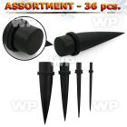 4b2ztl 36 pcs of black areng wood tapers silicon o ring ear lobe piercing