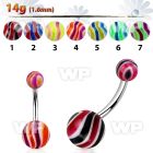 4u1f6 steel belly ring acrylic multi color wave pattern balls belly piercing