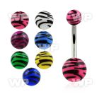 4u1fc steel belly ring acrylic zebra striped balls length 10mm belly piercing
