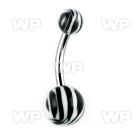 4u1fr steel belly ring acrylic black white zebra striped ball belly piercing