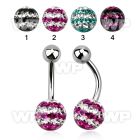 4udat1 steel belly ring w 8mm multi crystal ferido ball cute tri belly piercing
