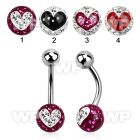 4udat4 steel belly ring w 8mm multi crystal ferido ball cute hea belly piercing