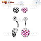 4ujrckz steel belly ring w ferido glue crystals in dotted design belly piercing