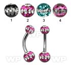 4ukda31 steel belly ringmulti crystal ferido ball scute triple belly piercing