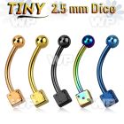 4uwr18ks ion plated 316l steel micro banana w 2 5mm steel dice 2 eyebrow piercing
