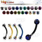 4uwr6z ion plated 316l steel micro banana w 3mm multi jewel ball eyebrow piercing