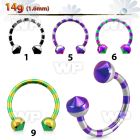 64rbe0 zebra striped pvd surgical steel cbr horseshoe 1 6mm 5mm belly piercing