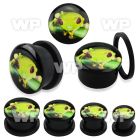 7dm111 black acrylic plug external screw fitcute green frog pict ear lobe piercing