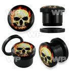 7dm3 black acrylic plug external screw fit diabolic skull in ear lobe piercing
