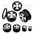 7dmc black acrylic plug external screw fit iron cross picture ear lobe piercing