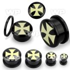 7dmc black acrylic plug external screw fit iron cross picture ear lobe piercing