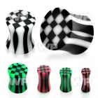 7m62 solid acrylic double flare saddle plugblack white check ear lobe piercing