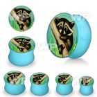 7mia76 baby blue acrylic double flare picture plug cute raccoon ear lobe piercing