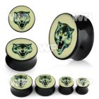 7mibb black acrylic double flare saddle plug fierce wolf pictur ear lobe piercing