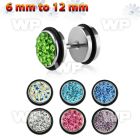 8mad6 steel fake plug ferido glued multi crystal on front o r belly piercing