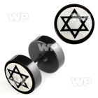 8mb3ez black steel fake plug laser edged david star logo on one belly piercing