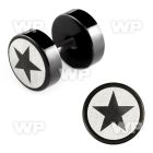 8mb3s black steel fake plug laser edged star logo on one of the ear lobe piercing