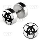 8mez steel fake plug laser edged biohazard logo on one of the ear lobe piercing