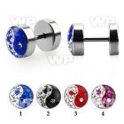 8mj6ann steel fake plug multi crystal ying yang design epoxy cove belly piercing
