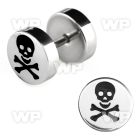 8ml steel fake plug laser edged skull bones logo on one of belly piercing