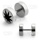 8my steel fake plug laser edged marijuana logo on one of the belly piercing