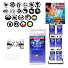 a2jjmy rack w magnetic steel fake cheater plugs mixed logos in belly piercing