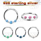 agspvo1 silver seamless septum ring w 2mm opal w 1.5mm opal