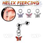 bber81 316l steel helix barbell w 4mm ball dangling butterfly
