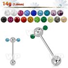 bbspnfr steel spinner tongue barbell w 2 3mm multi crystal balls