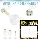 bioflex labret w push in 10kt gold w prong aquamarine