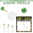 bioflex labret with push in 10kt gold w prong emerald