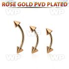 bnettcn4 rose gold steel eyebrow banana w 2 4mm cones