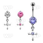 bnrz14s casted steel cz belly banana w cross w cz in center