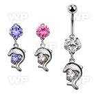 bnrz300 casted steel cz belly banana w dolphin design w cz stone