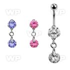 bnrz372 casted steel cz belly banana w dangling round cz stone