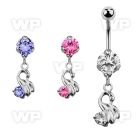 bnrz375 casted steel cz belly banana w little swan w round cz