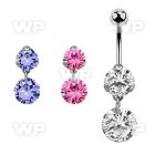 bnrz407 casted steel cz belly banana w dangling 8mm round cz