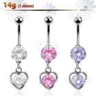 bnrz419 casted steel cz belly banana w heart with cz