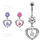 bnrz571 casted steel cz belly banana w round cz in heart shape