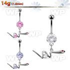 bnrz729 casted steel cz belly banana w snake w round cz on body