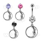 bnrz733 casted steel cz belly banana w dangling sleepy moon