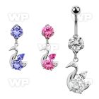 bnrz89 casted steel cz belly banana w elegant swan w cz