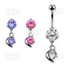 bnrz8 casted steel cz belly banana w moon w a round cz