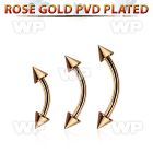 bnttcn4 rose gold steel eyebrow banana w 2 4mm cones